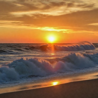 Sunset over ocean waves