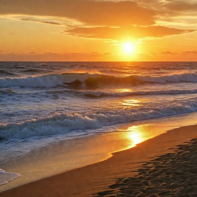 Ocean Beach Sunset with Waves