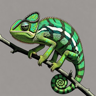 Green chameleon on branch