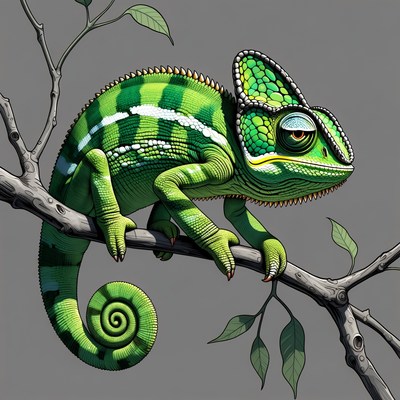 Green chameleon on branch