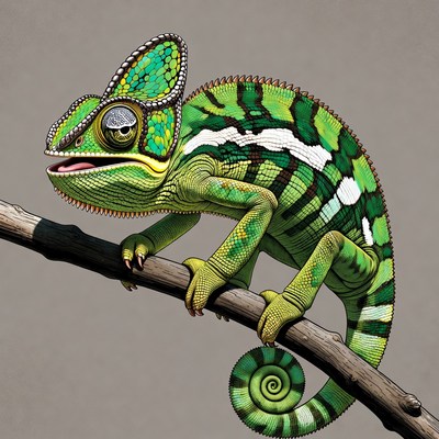 Chameleon clinging to branch