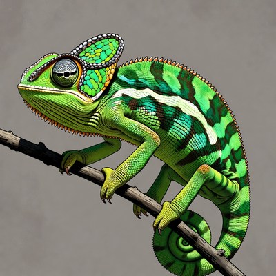 Green chameleon on branch