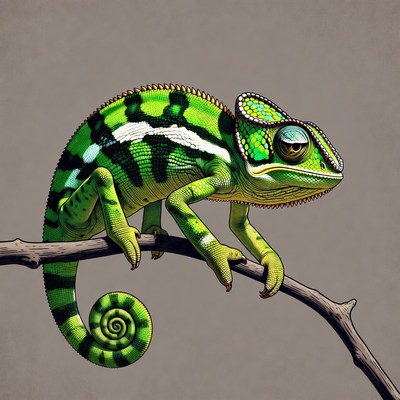 Green chameleon on branch