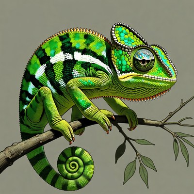 Green chameleon on branch