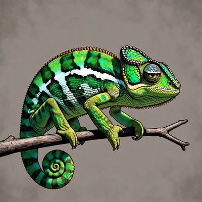 Green chameleon on branch
