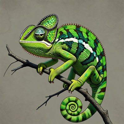 Green chameleon on branch