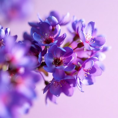 Purple Flowers Cluster on Pink Background