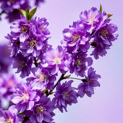 Purple Cherry Blossoms on Branch