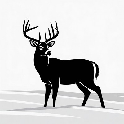 Black silhouette of buck with antlers