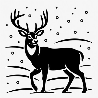 Black Silhouette Deer in Snow