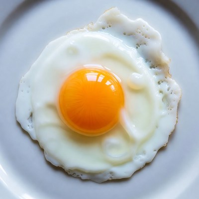Fried Egg on White Plate
