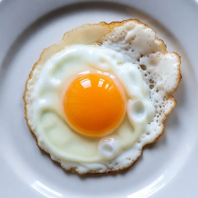 Fried Egg on White Plate
