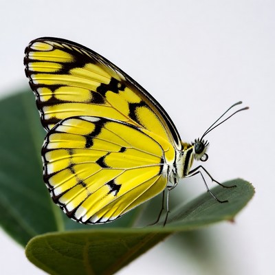 Yellow butterfly on green leaf