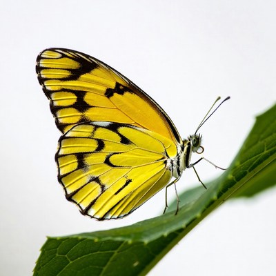 Yellow butterfly on green leaf