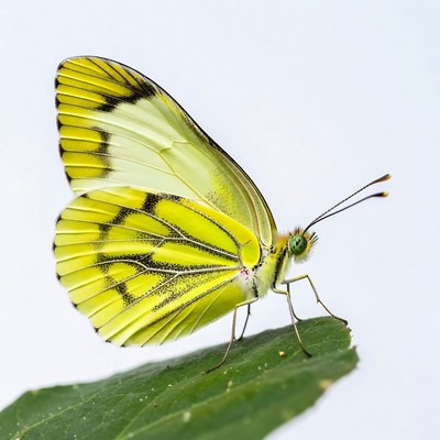 Yellow butterfly on green leaf