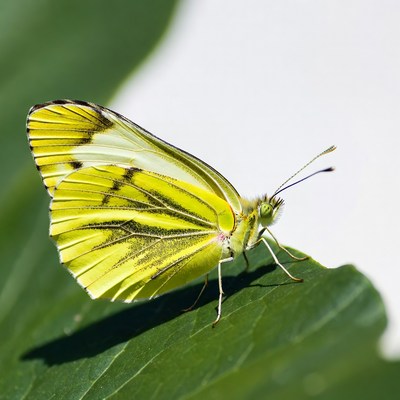 Yellow butterfly on green leaf