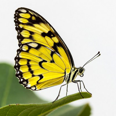 Yellow butterfly on green leaf