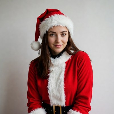 Woman in red Santa hat and suit