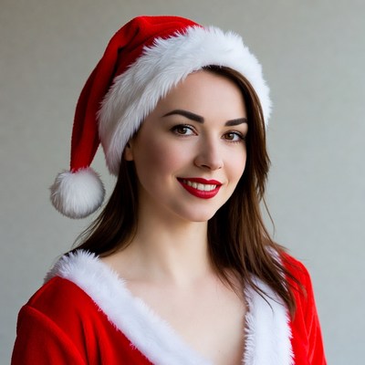 Woman in red Santa hat and dress