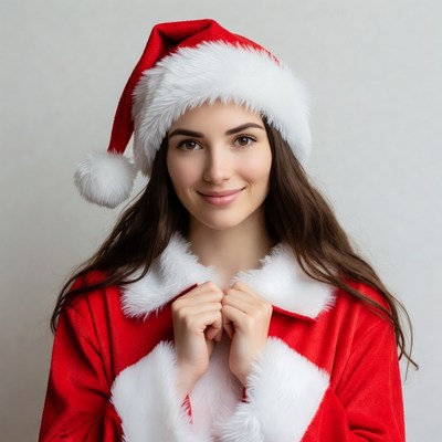 Woman in Santa hat smiling
