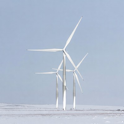 Wind Turbines in Snowy Field