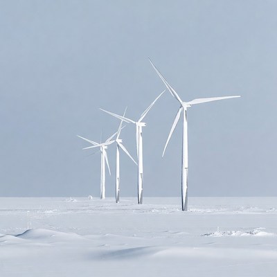 Wind Turbines in Snowy Landscape