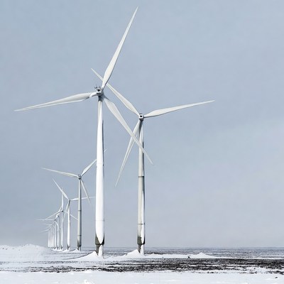 Wind Turbines in Snowy Landscape
