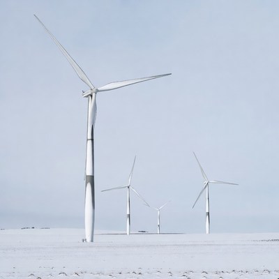 Wind Turbines in Snowy Field