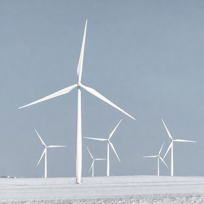 Wind Turbines in Snowy Field