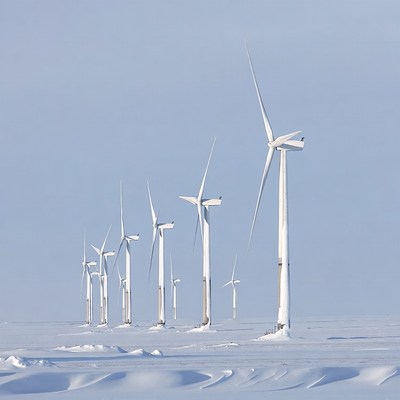 Wind Turbines in Snowy Field