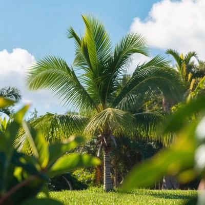 Tropical Palm Tree in Sunny Garden