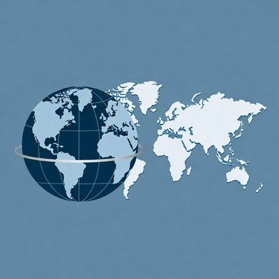 Blue Globe with White World Map Silhouette