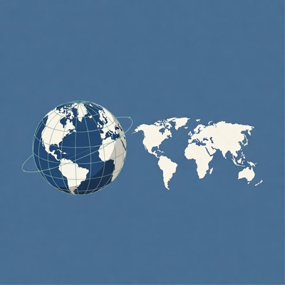 Blue Globe and World Map Illustration