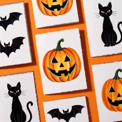 Halloween Cards with Pumpkins Cats Bats