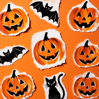 Halloween Pumpkins Bats Cat Clipart