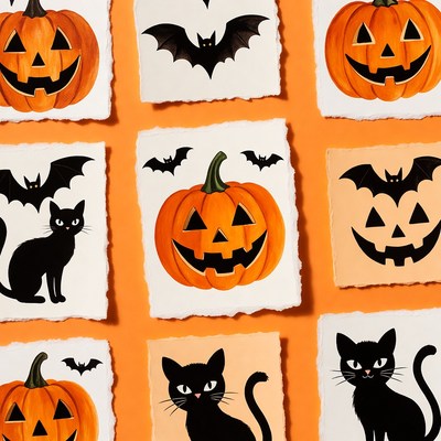 Halloween Pumpkin Bat Cat Clipart Grid
