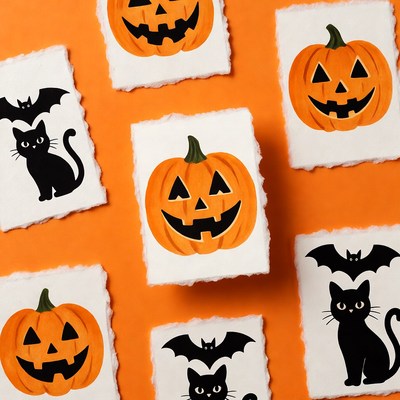 Halloween Jack-o-Lanterns Cats Bats Stickers