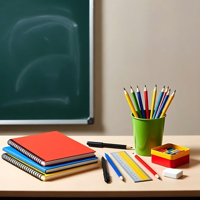Classroom Desk with School Supplies