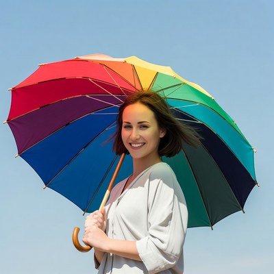 Woman holding rainbow umbrella