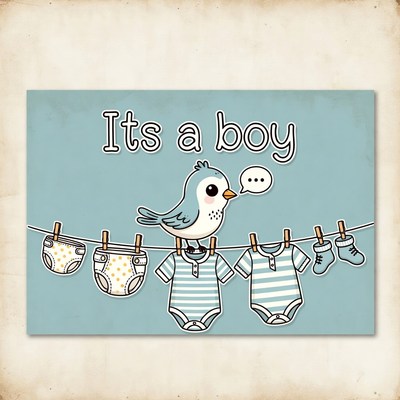 It's a Boy Baby Clothes Bird Illustration