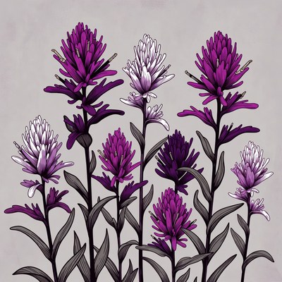Purple and White Lupine Flowers Illustration