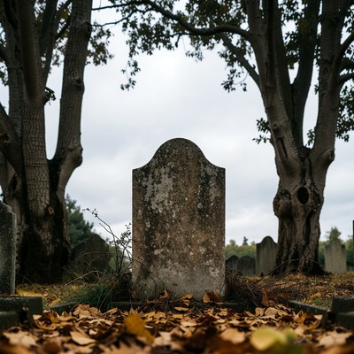 Gravestone in Autumn Cemetery