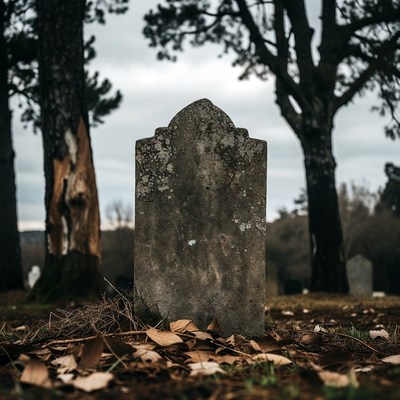 Old gravestone in foggy cemetery