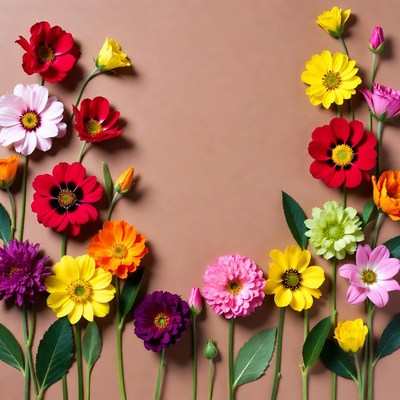 Colorful Dahlias on Beige Background