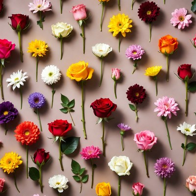 Colorful Flowers on Beige Background