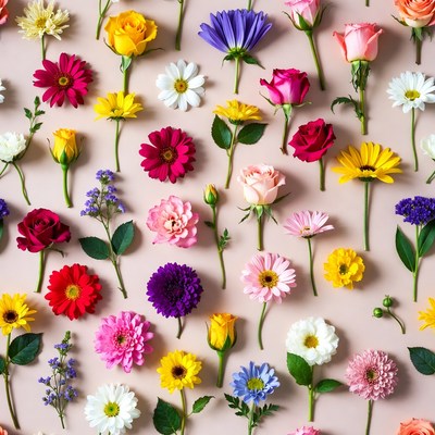 Colorful Flowers on Pink Background