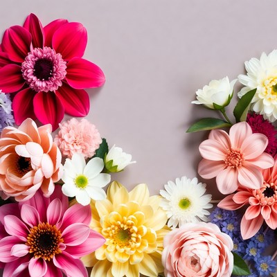 Colorful Flowers on Gray Background