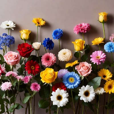 Colorful Flowers Bouquet on Gray Background