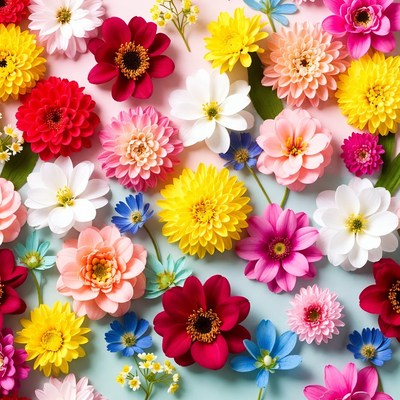 Colorful Dahlia Flowers Flat Lay