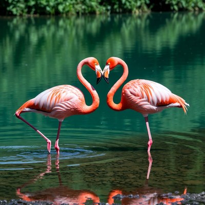 Two Flamingos Forming Heart Shape
